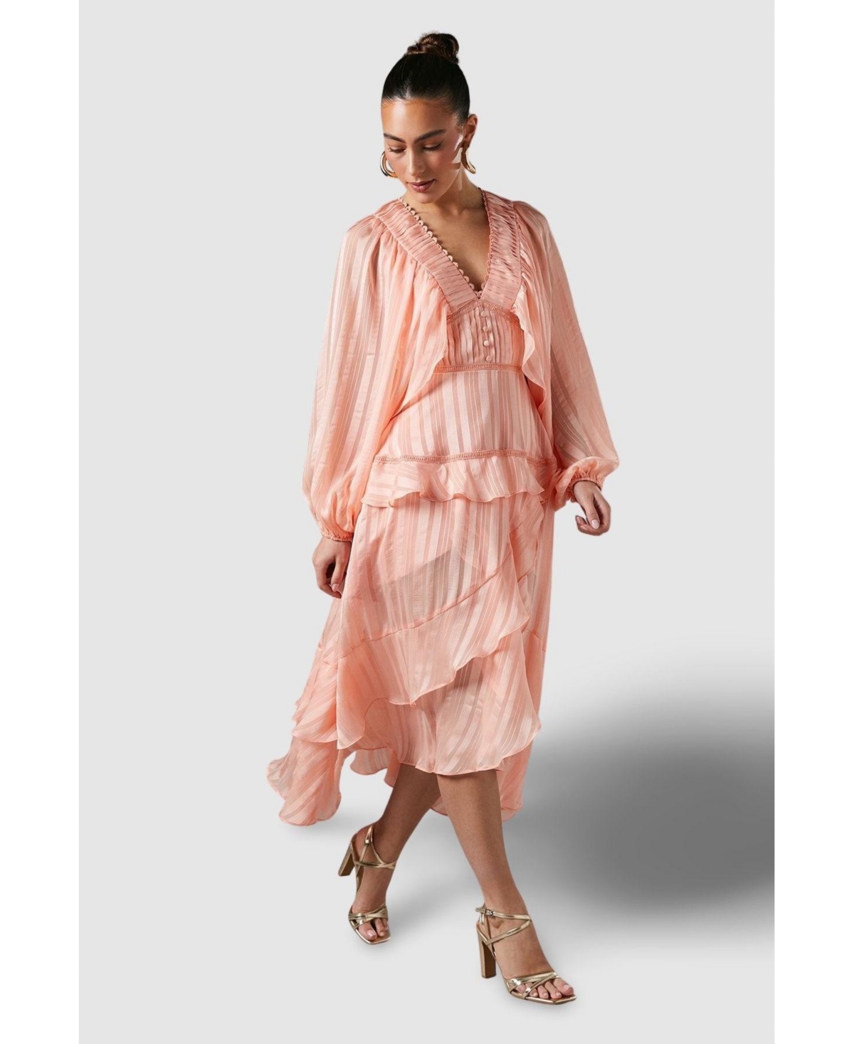 Coast Women's Frill Midi Dress With Blouson Sleeve