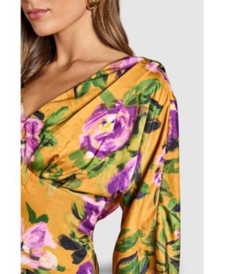 Women's Printed Satin Maxi Dress With Cowl Back