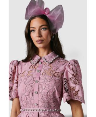 Women's Lace Top Pleat Skirt Jewel Button Dress.