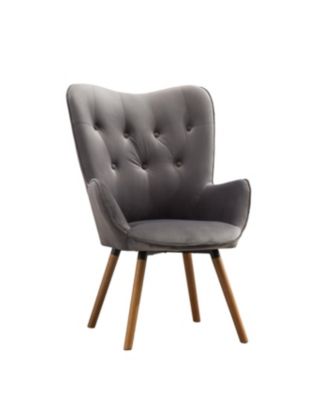 Streamdale Contemporary Silky Velvet Tufted Button Back Accent Chair, Gray