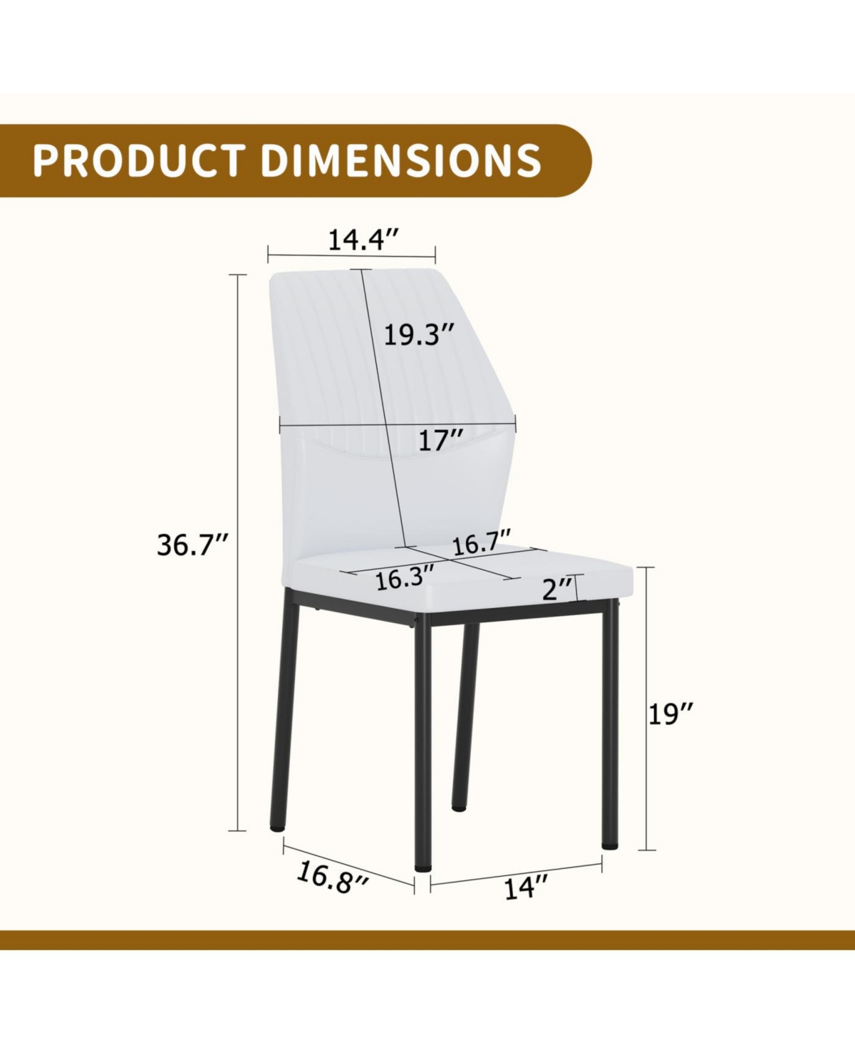 Streamdale Furniture Streamdale 6-piece set of white & black Pu dining chairs, ergonomic, 36.7" high