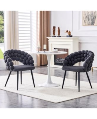 Streamdale Set of 2 Gray Velvet Dining Chairs with Black Legs