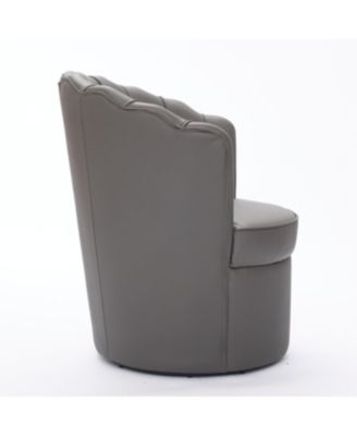 Streamdale Gray Petal Swivel Chair - Genuine Leather Wing-Back Desk Chair, Curved Design