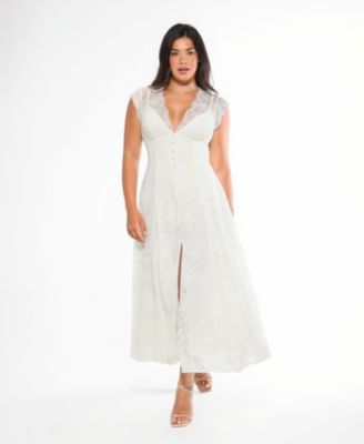 Women's Shapewear Boho Floral Lace Front Slit Maxi Dress