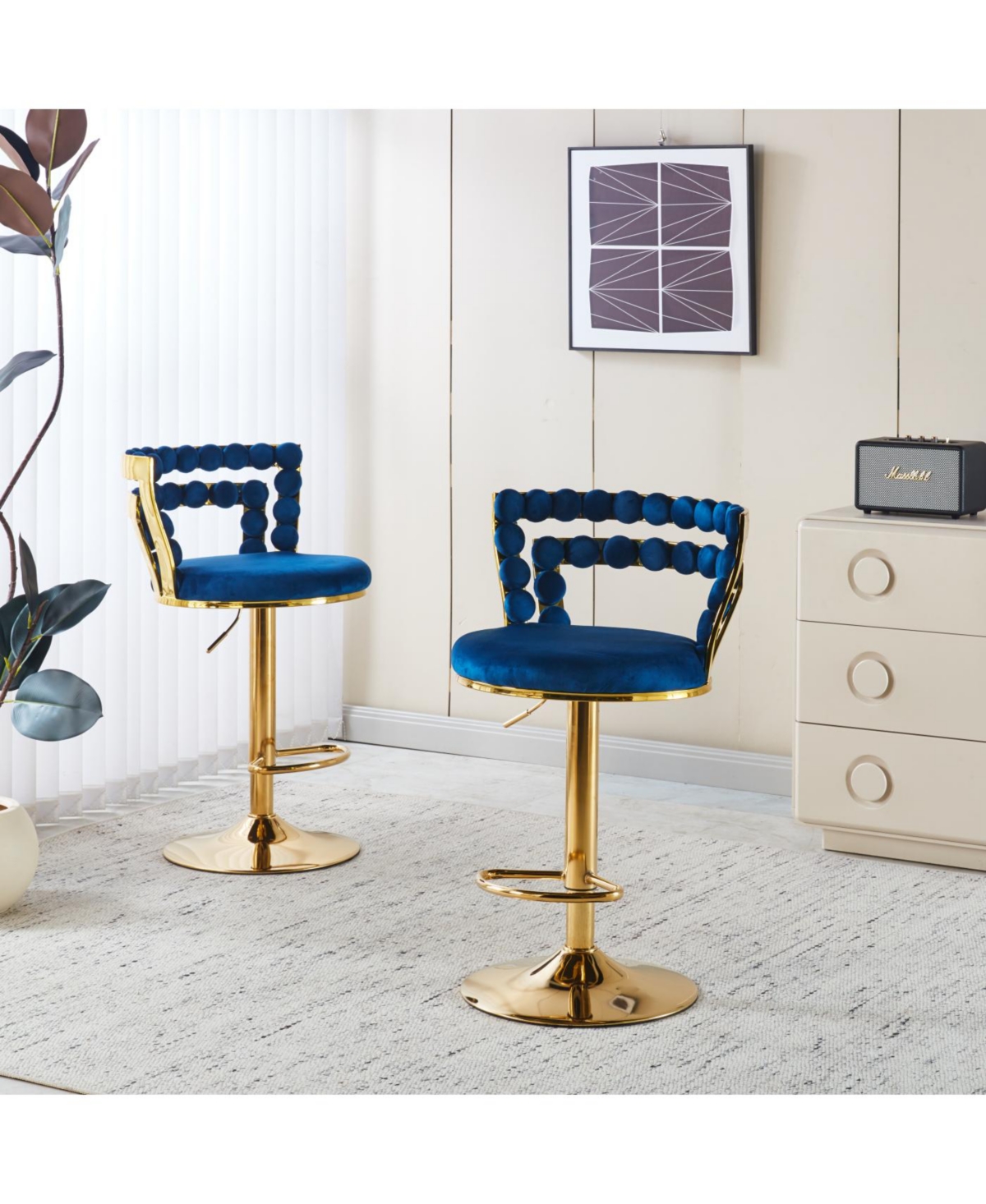 Streamdale Modern Gold Bar Table Set with 2 Adjustable Stools