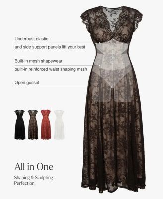 Women's Shapewear Boho Floral Lace Front Slit Maxi Dress