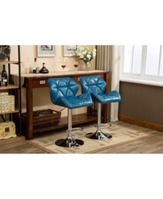 Streamdale Contemporary Tufted Adjustable Height Hidraulic Bar Stools, Set of 2, Blue