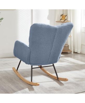 Streamdale Light Blue Teddy Fabric Glider Rocking Chair with Metal Frame