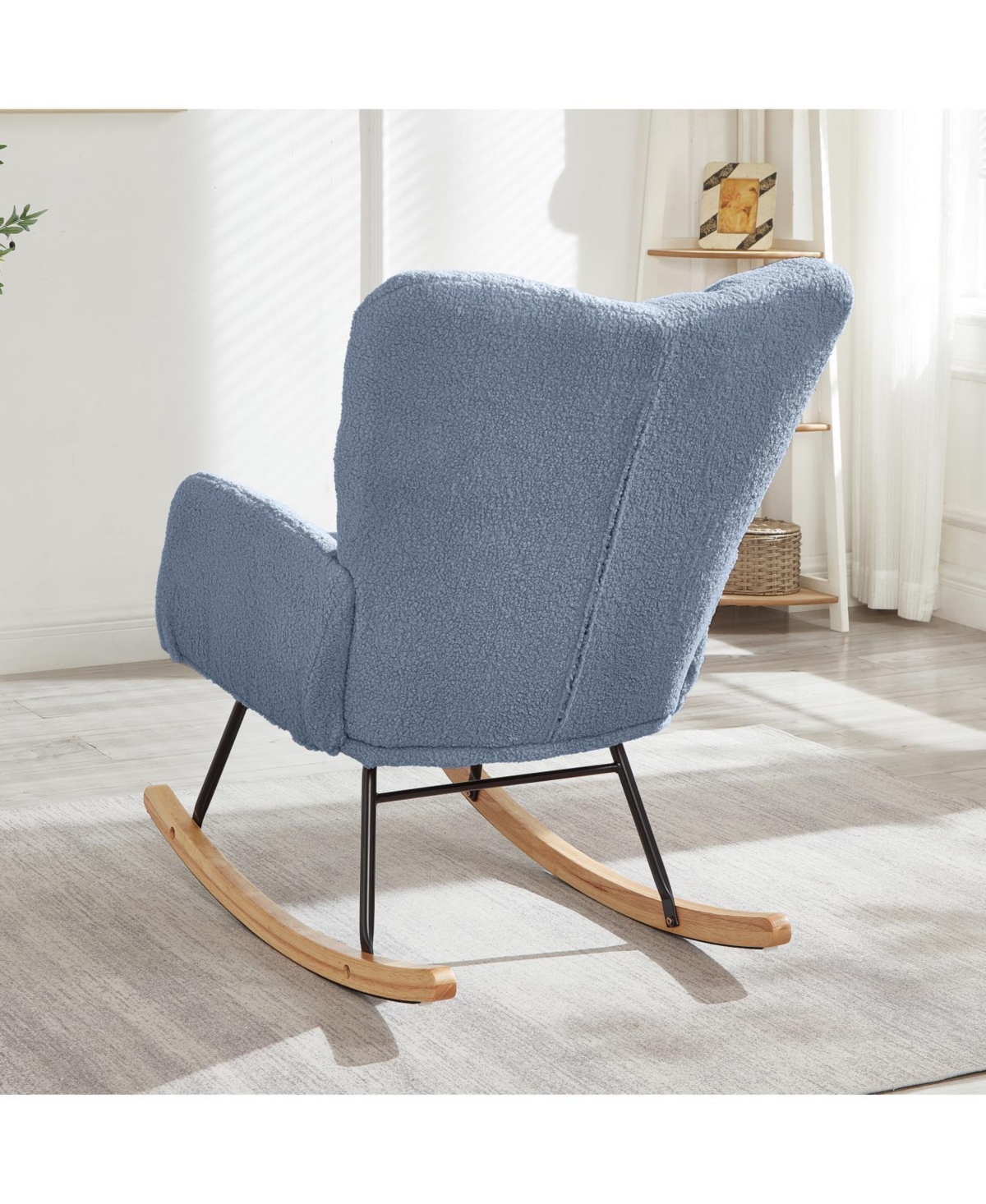 Streamdale Light Blue Teddy Fabric Glider Rocking Chair with Metal Frame