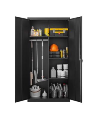 Streamdale Black Metal Large Wardrobe with Hanging Rod & Compartments, Lockable Closet