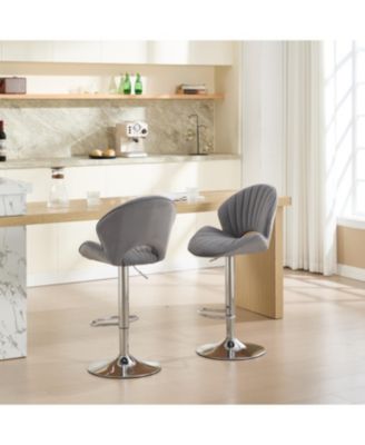 Streamdale Bar Stools Set of 2 - Adjustable Counter Height Bar Chairs with Back & Footrest - Grey