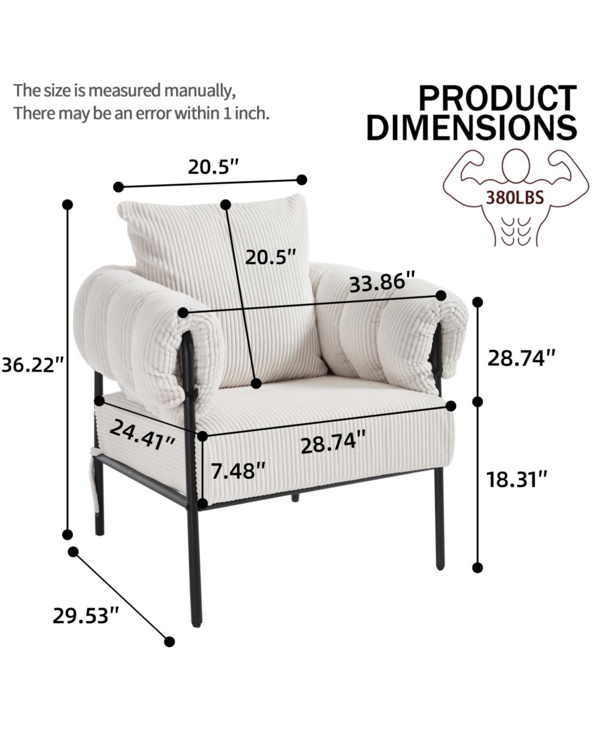 Streamdale Modern Teddy Fleece Upholstered Chair with Gold Metal Legs, Creamy White