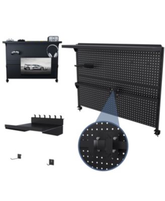 Desk Pegboard with Monitor Stand, 43x35 Inch Organizer, Black