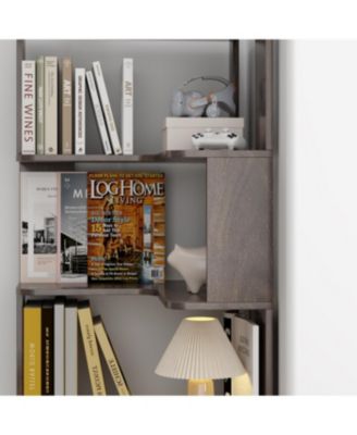 Streamdale 6 Tier L-Shaped Corner Bookshelf with Anti-Drop & Anti-Tipping Device - Dark Brown