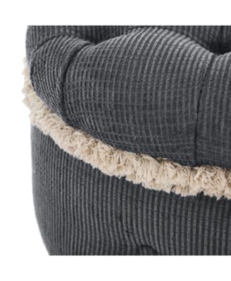 Streamdale Blue Storage Bench with Button-Tufted Fabric Upholstery and Fringe