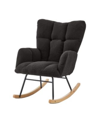 Streamdale Teddy Fabric Glider Rocking Chair with Metal Frame - Dark Gray