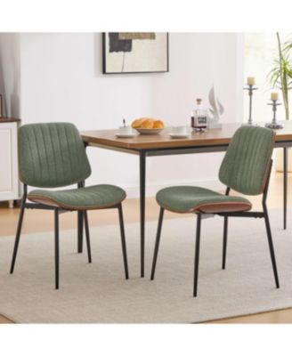 Dining Chairs Set of 2 Mid Century Modern Retro Linen Chair (Olive Green)