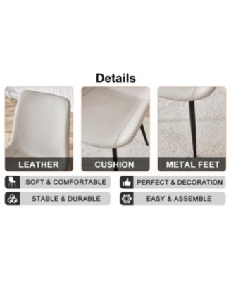 Light gray faux leather dining chair with curved cushion, black metal legs (4 chairs)