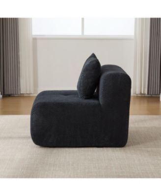 Streamdale Modular Cloud Armless Chair with Ottoman Set, Modern Deep Seat Single Sofa Lounger with Footstool, Charcoal