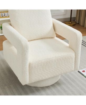  Beige Swivel Accent Chair, Modern Rotating Arm Chair with Open Back
