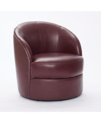 Streamdale Dark Red Leather Swivel Chair, Mid-Century Modern Lounge Chair