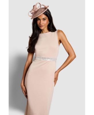 Women's Embellished Waist Ponte Midi Dress