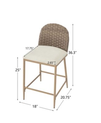 Farmhouse Barstools Set of 2, Upholstered Counter Stools with Rattan Backrest, Brown+Beige