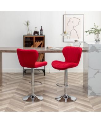 Streamdale Upholstered Adjustable Swivel Barstools in Red, Set of 2