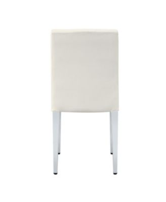 4-pack white PU dining chairs with buckle backrest & silver legs