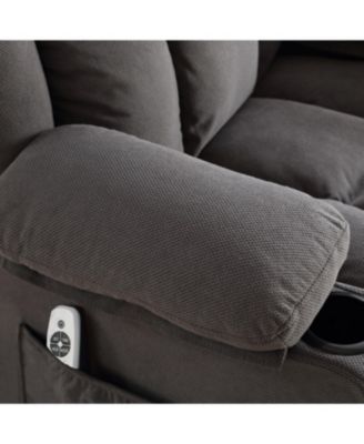 Heated Grey Swinging Recliner Massage Sofa with USB & Cup Holders