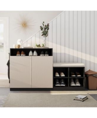 Streamdale Livingroom Cabinet with Shoe Bench, 2 Doors, 3-Tier Shelves, Entryway Bench, 4 Shoe Racks