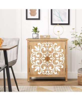 Streamdale Rustic Wooden Accent Cabinet with Floral Carved Doors