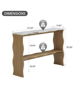 Streamdale Whisper of Waves Modern Console Table w/ White Marble-Pattern Top, Solid Wood