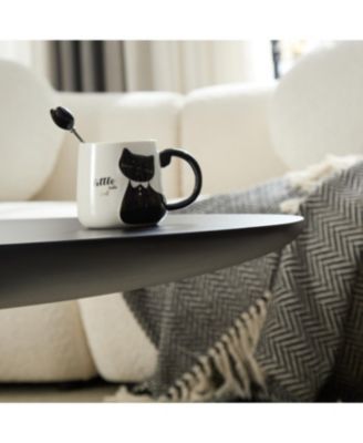 Streamdale Lucky Stone Oval Coffee Table, Modern Minimalist Fiberglass Center Table, Black