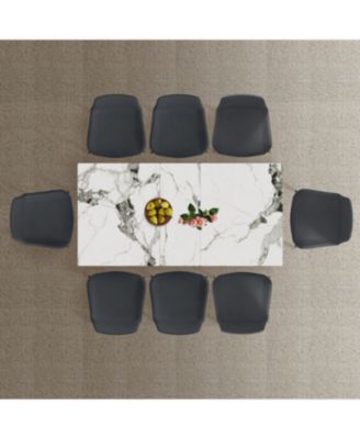 59" Modern Expandable Dining Table w/Retractable Leaf, Charred Stone and Gold Base