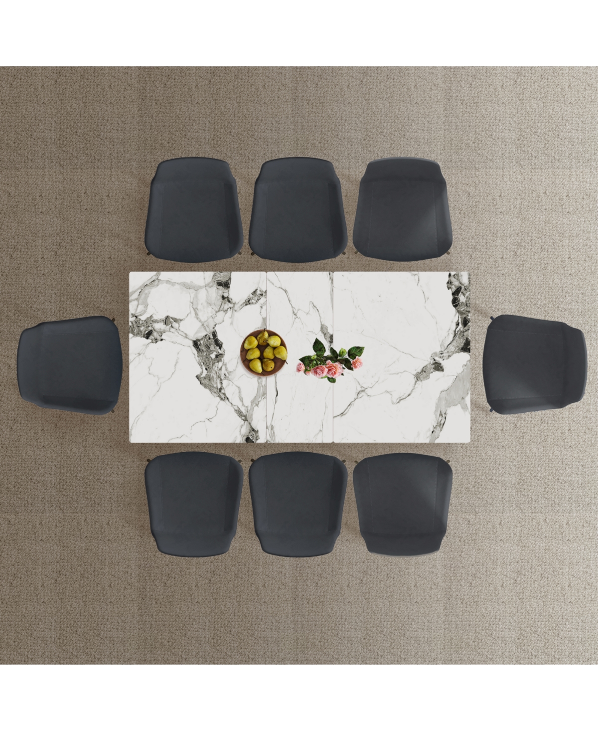 Streamdale 59" Modern Expandable Dining Table w/Retractable Leaf, Charred Stone & Gold Base