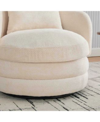 30"W Modern Swivel Barrel Chair with Pillow, Chenille Upholstered Comfy Armchair