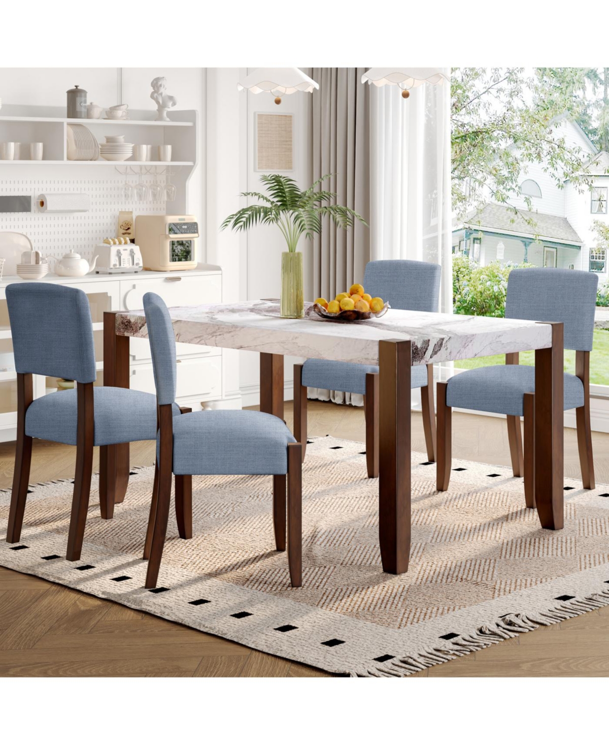 Streamdale Furniture 5-Piece Faux Marble Dining Table Set for 4 with Upholstered Chairs, Gray
