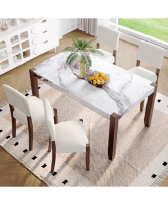 5-Piece Faux Marble Dining Table Set for 4 with Upholstered Chairs, Gray