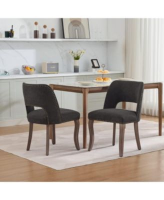 Wooden Dining Chairs Set of 2, Modern Fabric Upholstered Kitchen Chairs, Black
