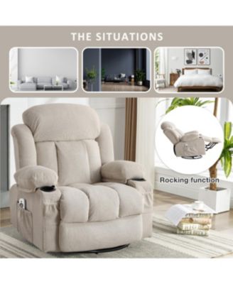 Swinging recliner massage heated sofa with USB and cup holders (Beige