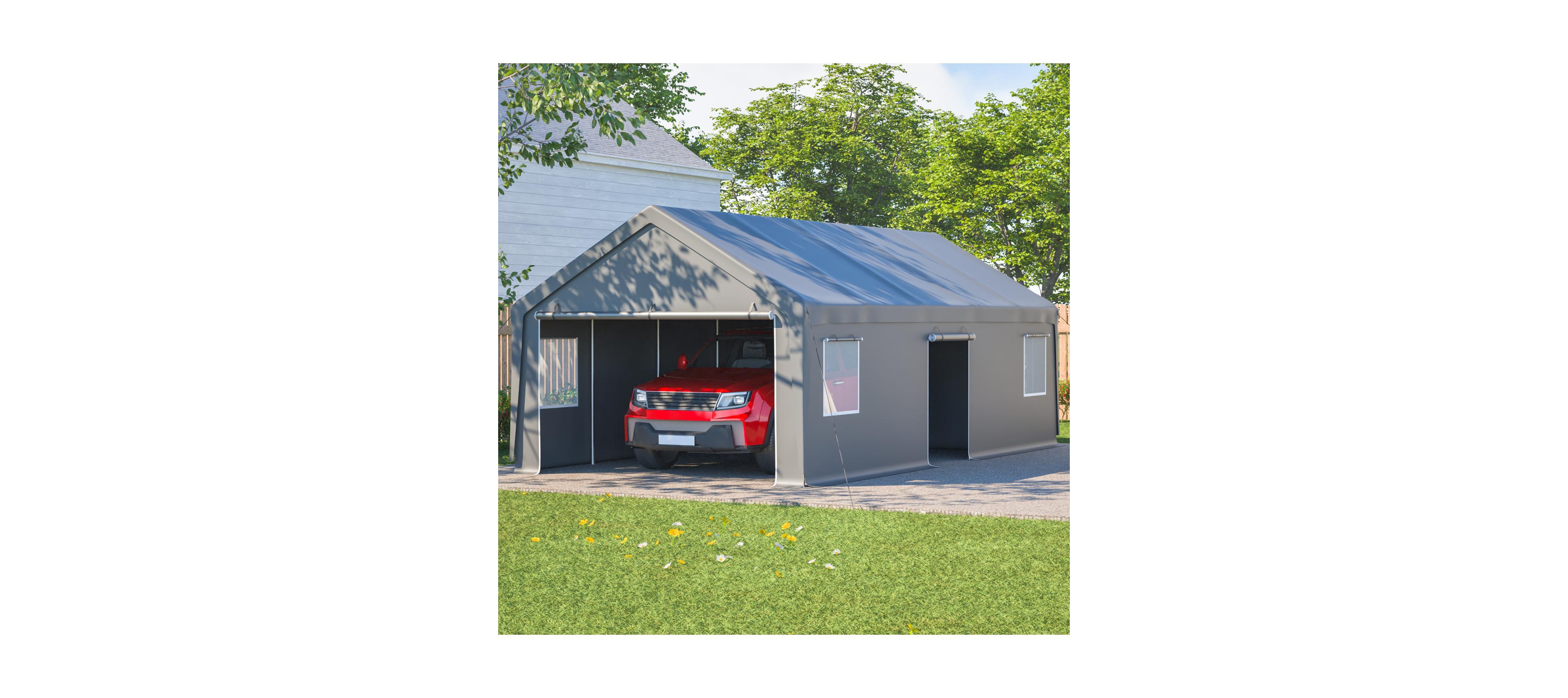 Streamdale Furniture Streamdale 13x26 Ft Heavy Duty Carport Canopy w/ Roll-Up Doors, Removable Walls & Windows