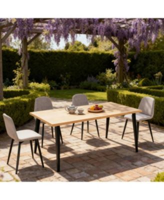 Streamdale 63" Farmhouse Industrial Dining Table Set w/ 4 Beige Chairs, Iron Legs