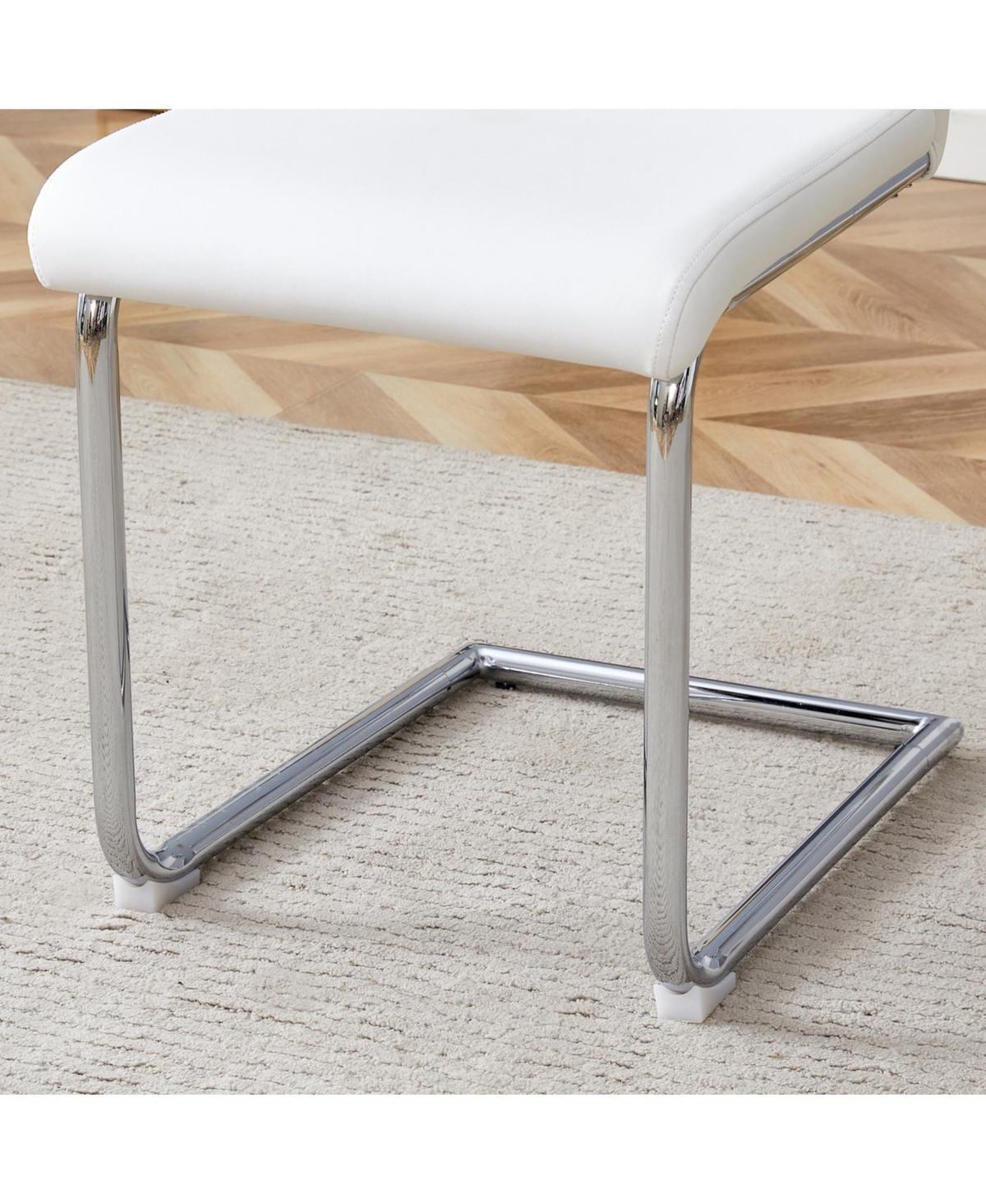 Streamdale Furniture Streamdale Luxury Modern 63" Dining Table Set w/ 6 Chairs, White Glass Top & Steel Base