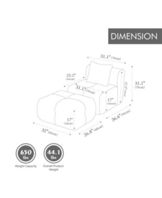 31" Modular Cloud Armless Chair with Ottoman Set, Ivory