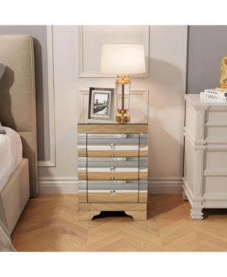 Streamdale Curved Mirror 3-Drawer Nightstand/Bedside Table - Silver