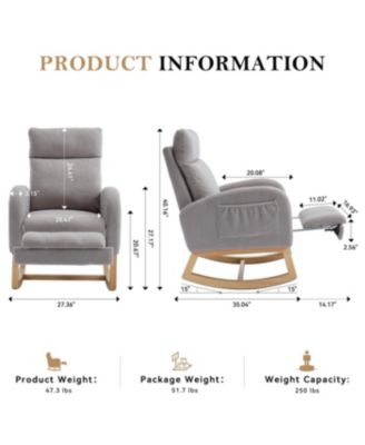 Teddy Fabric Leisure Rocking Chair with Adjustable Footstool, Light Gray