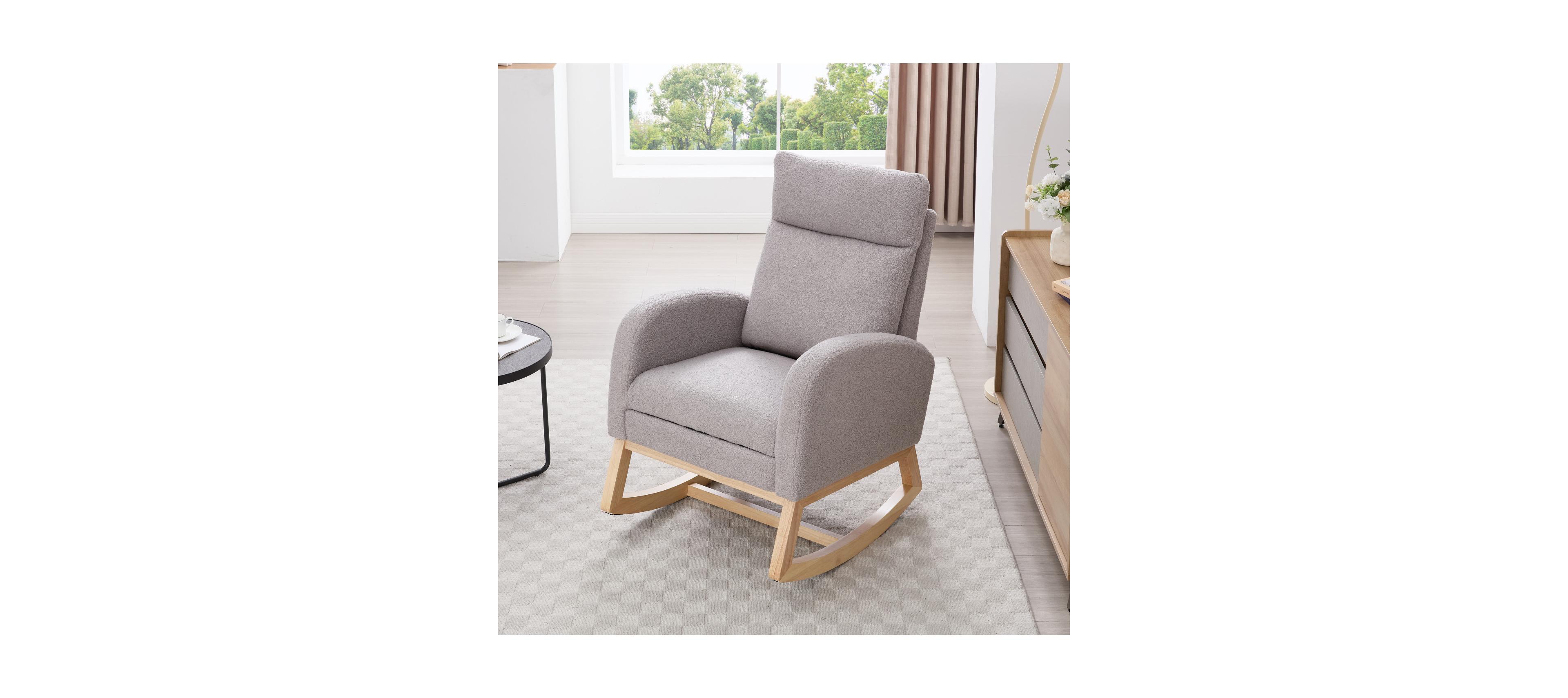 Streamdale Furniture Teddy Fabric Leisure Rocking Chair with Adjustable Footstool, Light Gray