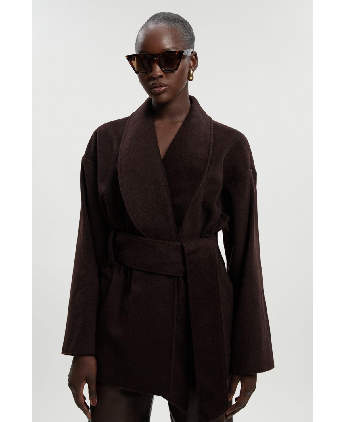 Karen Millen Women's Brushed Wool Wrap Short Coat