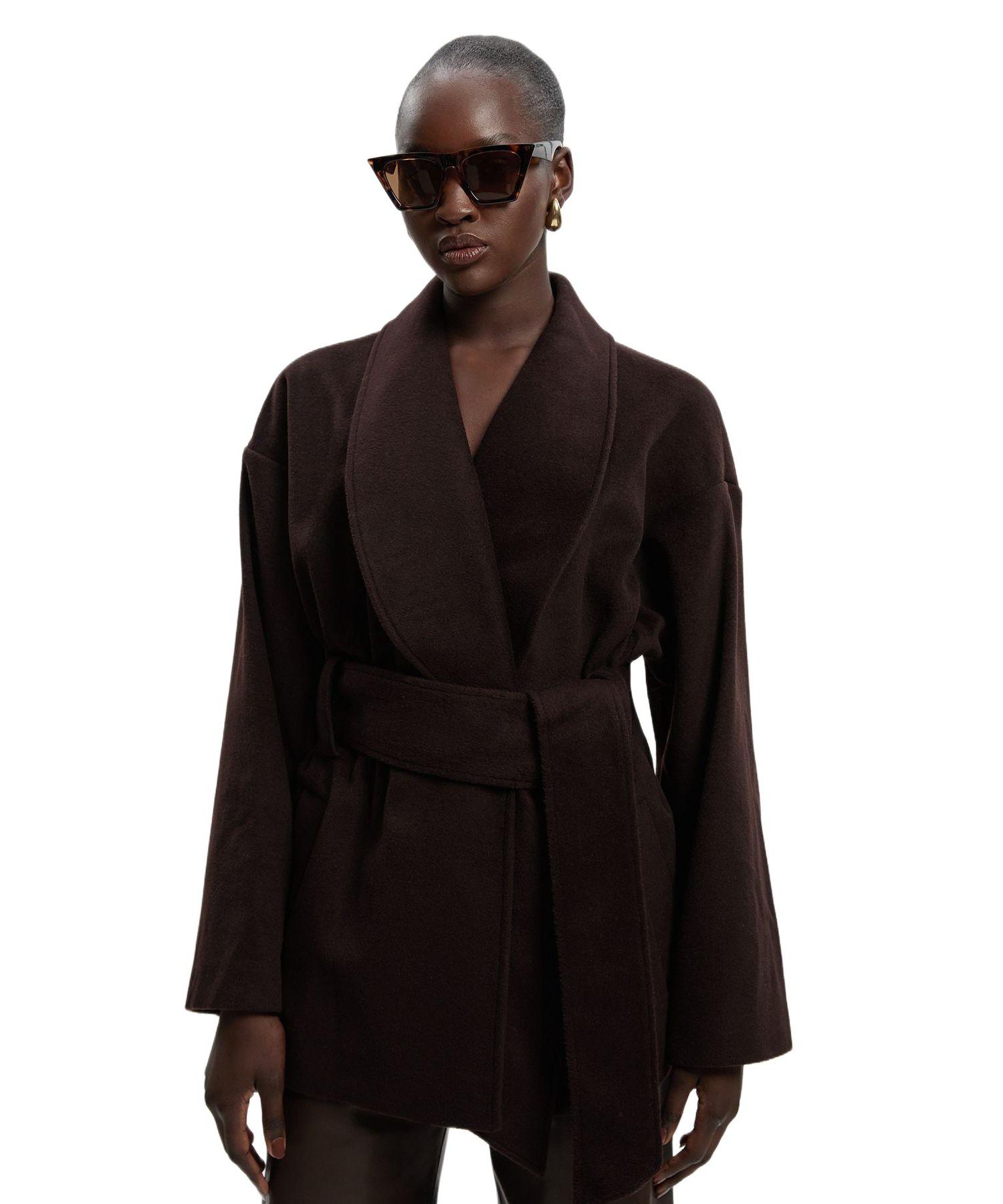 Women's Brushed Wool Wrap Short Coat